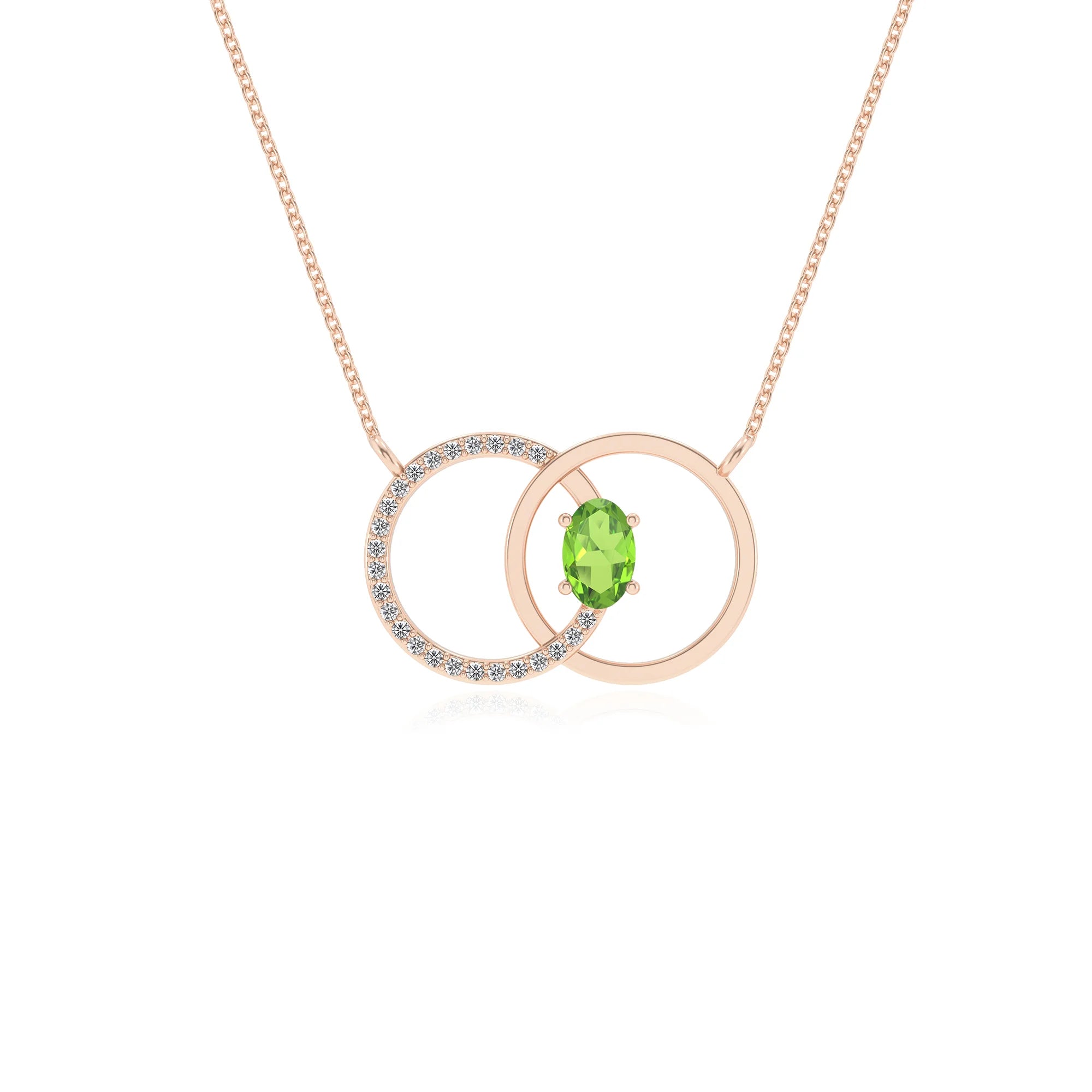 natural peridot oval solitaire necklaces in rose gold 