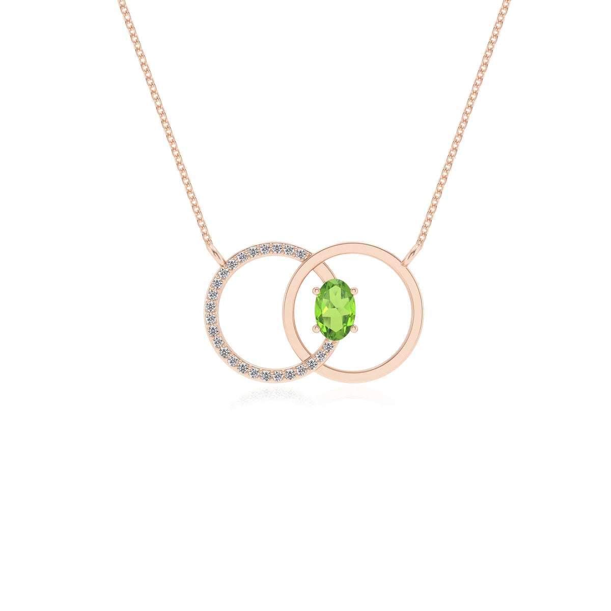 natural peridot oval solitaire necklaces in rose gold 