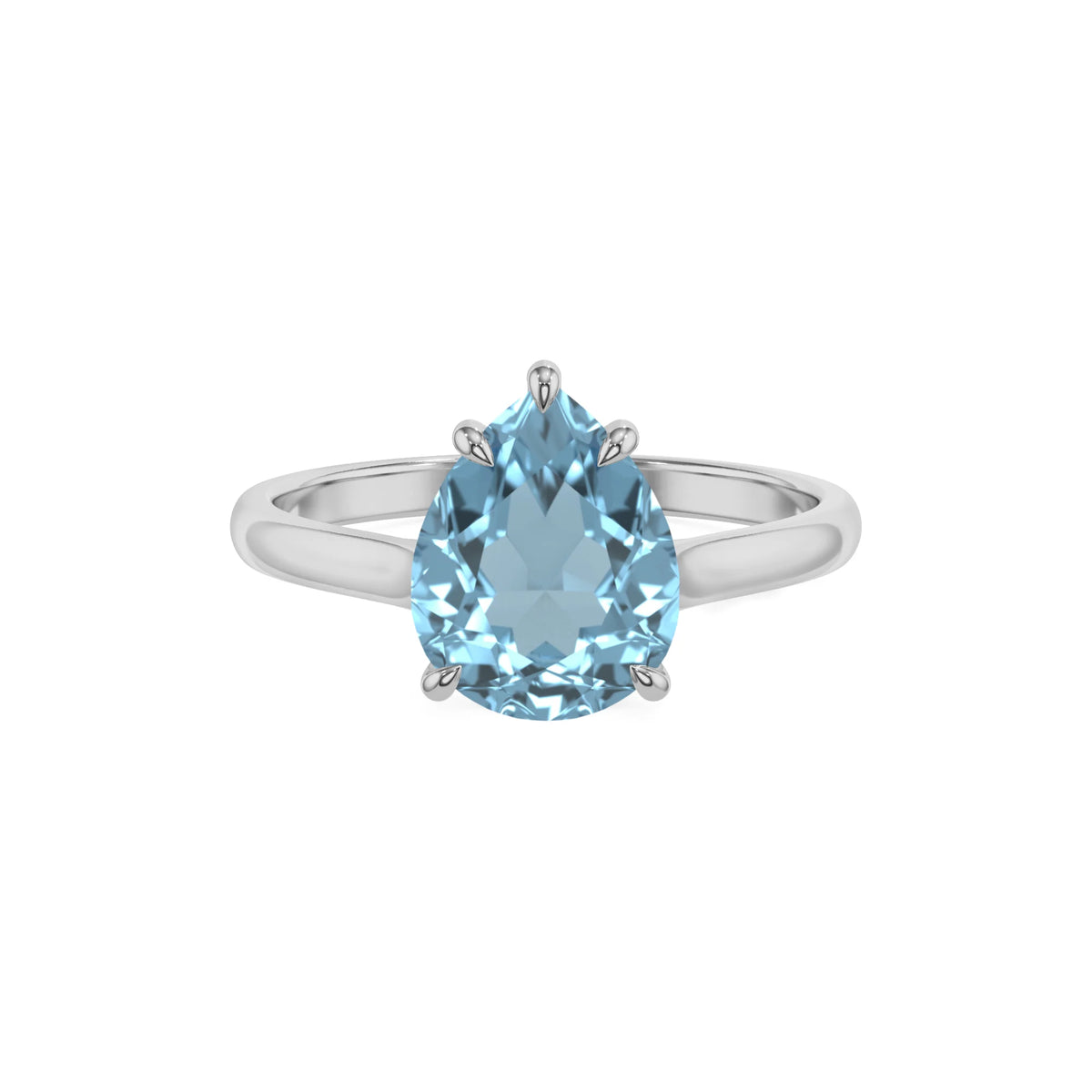 lab grown aquamarine pear solitaire rings in platinum 