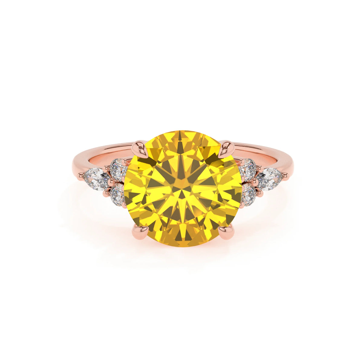 lab grown yellow-sapphire round solitaire rings in rose gold 