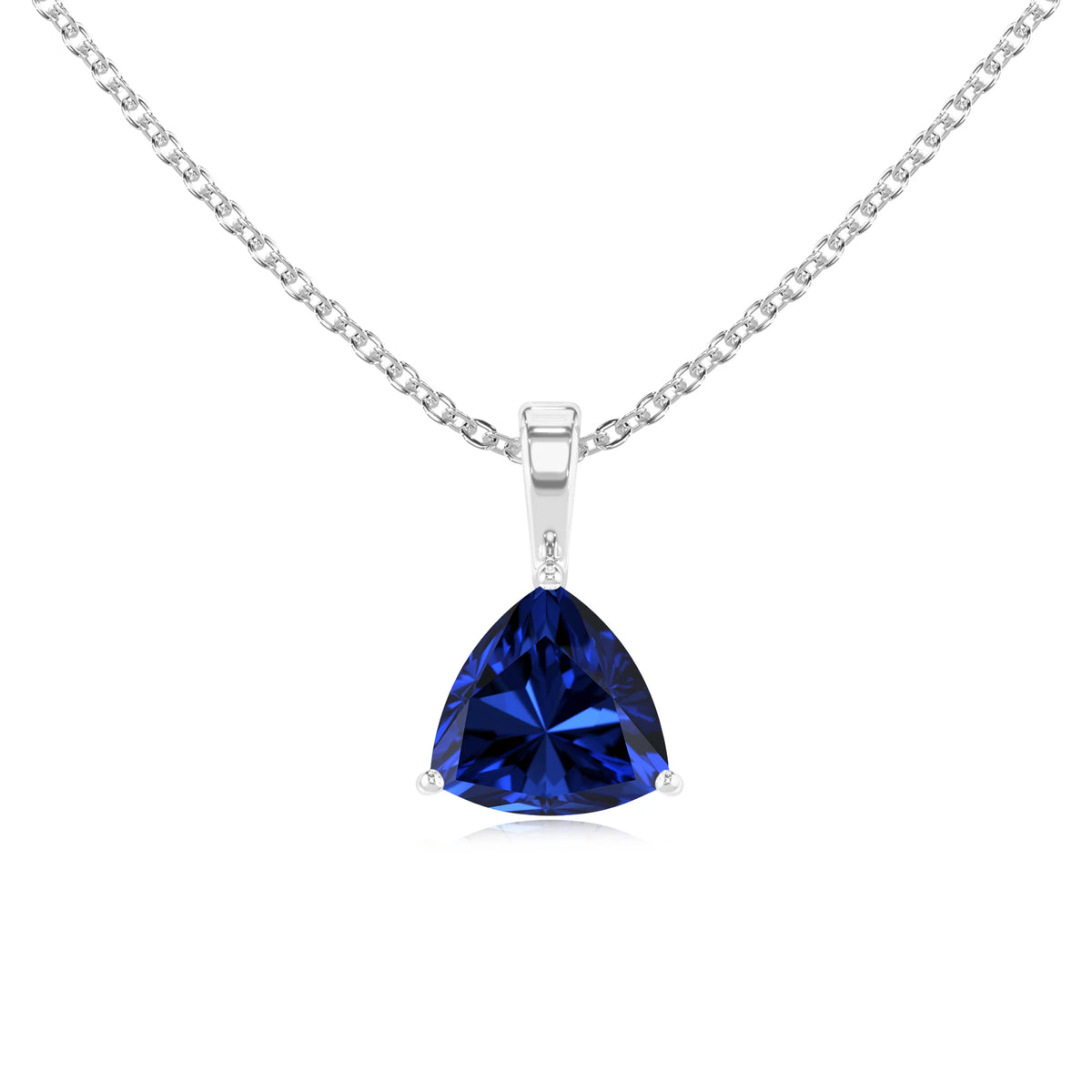 lab grown blue-sapphire trillion solitaire necklaces in platinum 