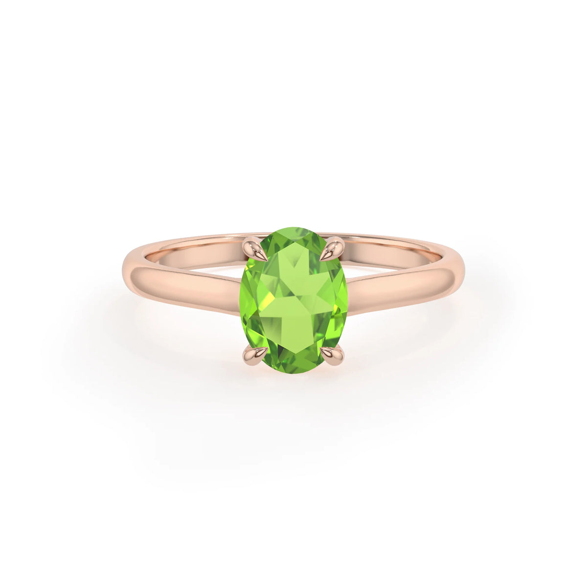 natural peridot oval solitaire rings in rose gold 