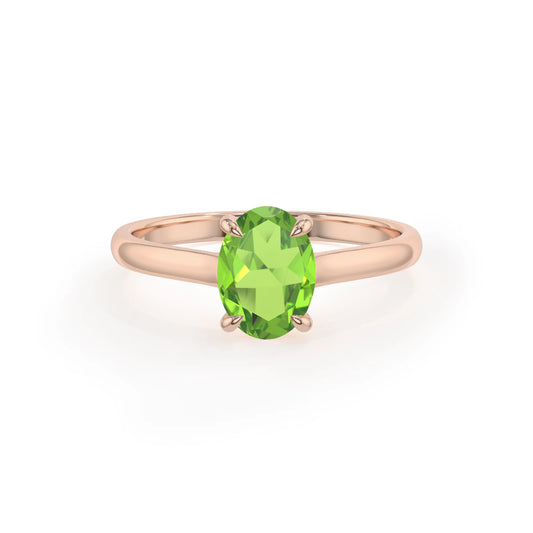 natural peridot oval solitaire rings in rose gold 
