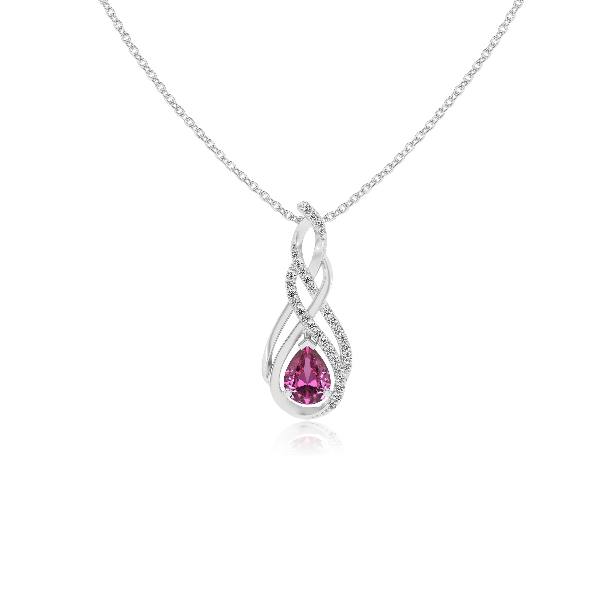lab grown pink-sapphire pear solitaire necklaces in white gold 