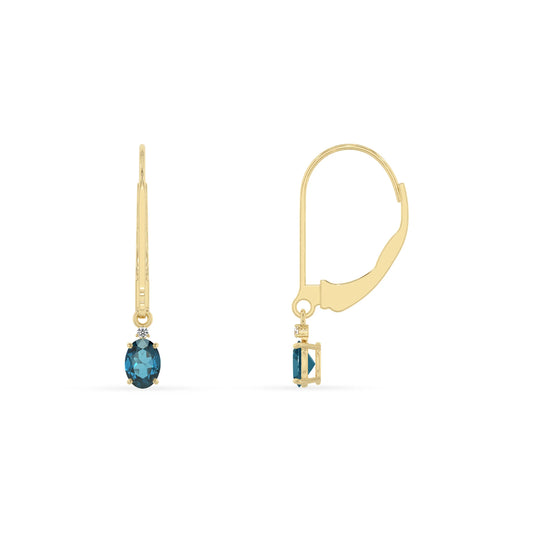 natural london blue topaz oval drop earrings in yellow gold 