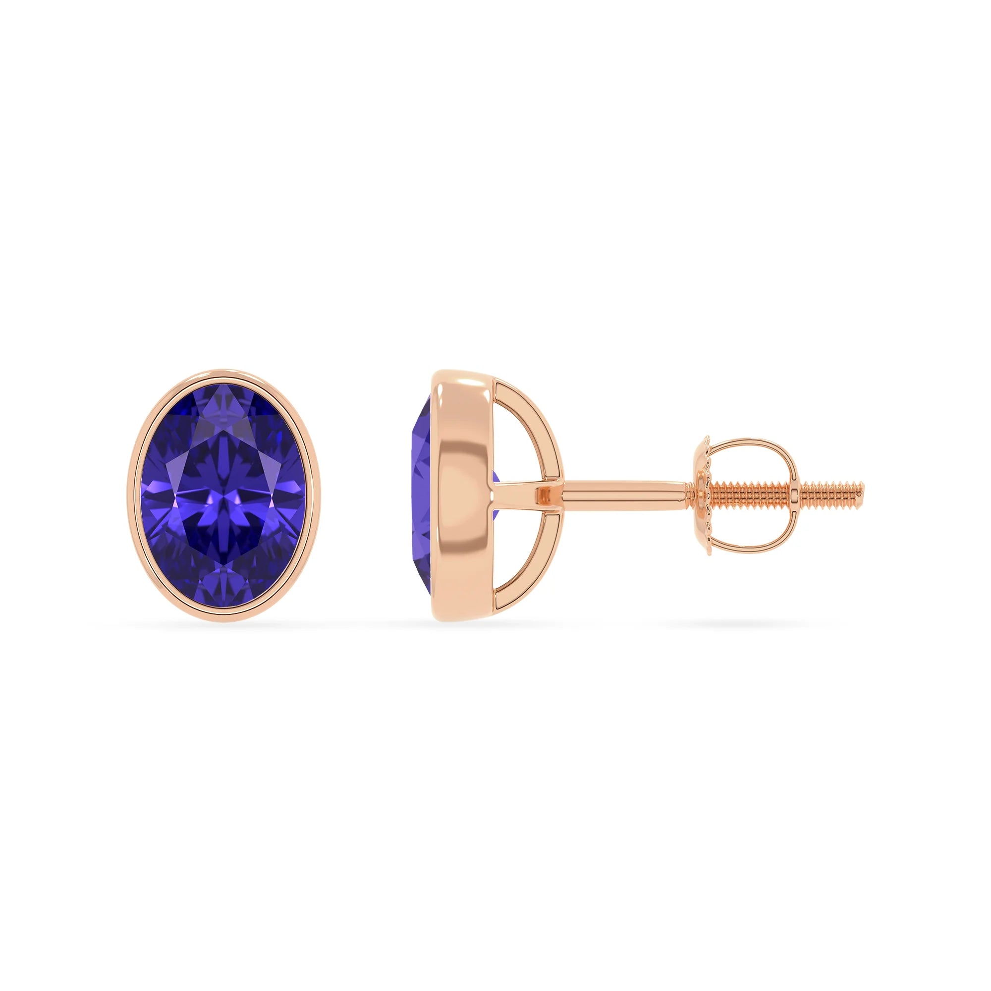lab grown tanzanite oval stud earrings in rose gold 