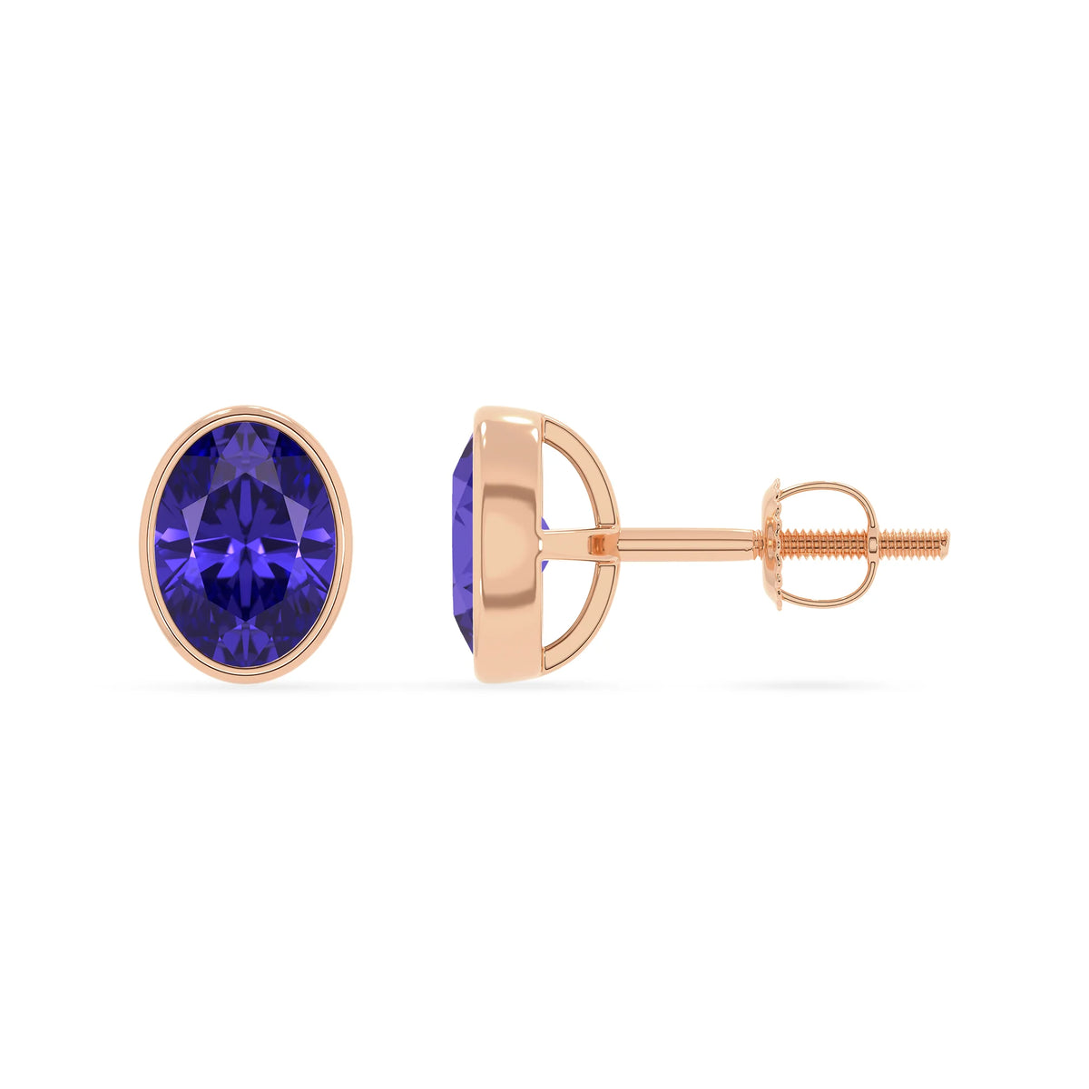 lab grown tanzanite oval stud earrings in rose gold 