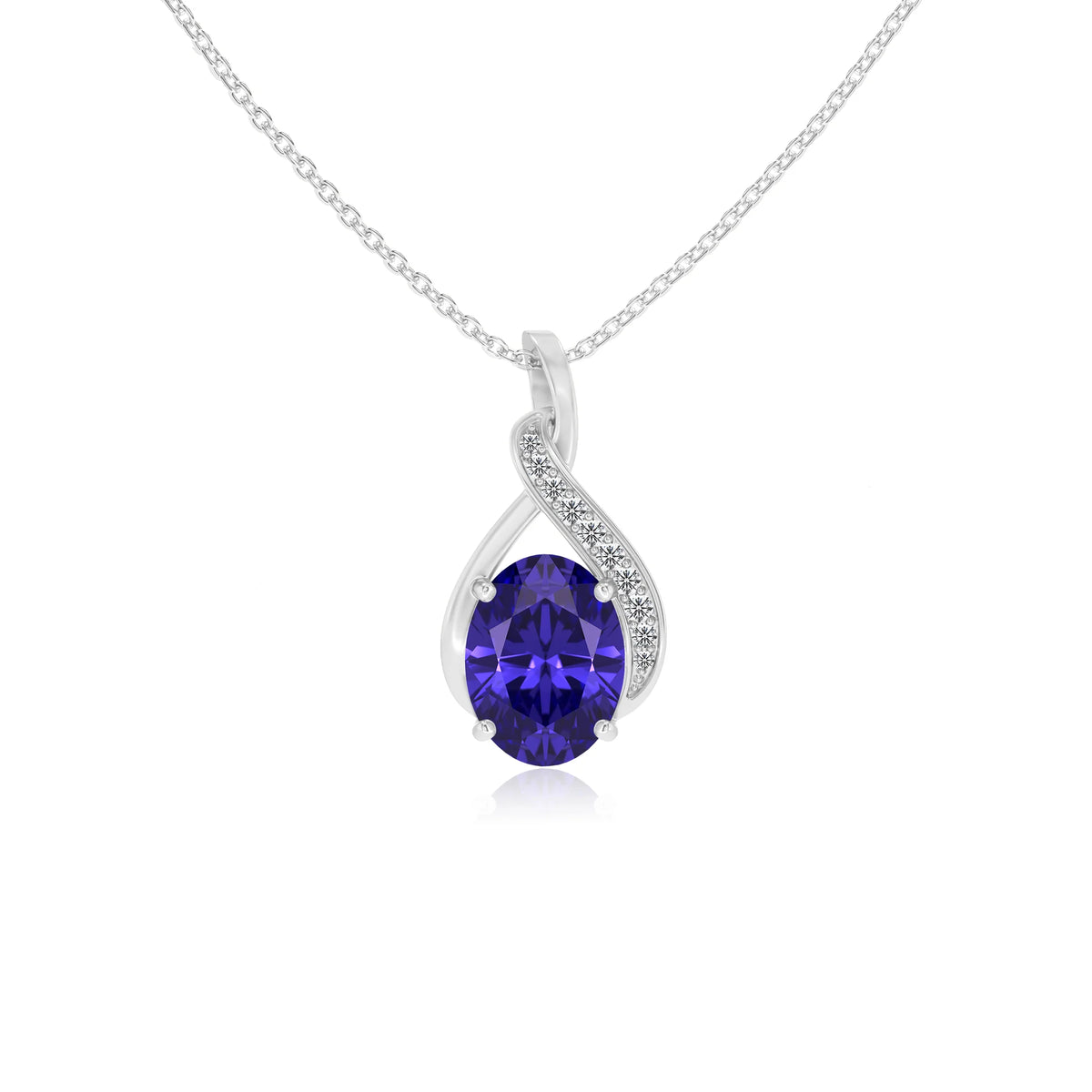 lab grown tanzanite oval solitaire necklaces in white gold 