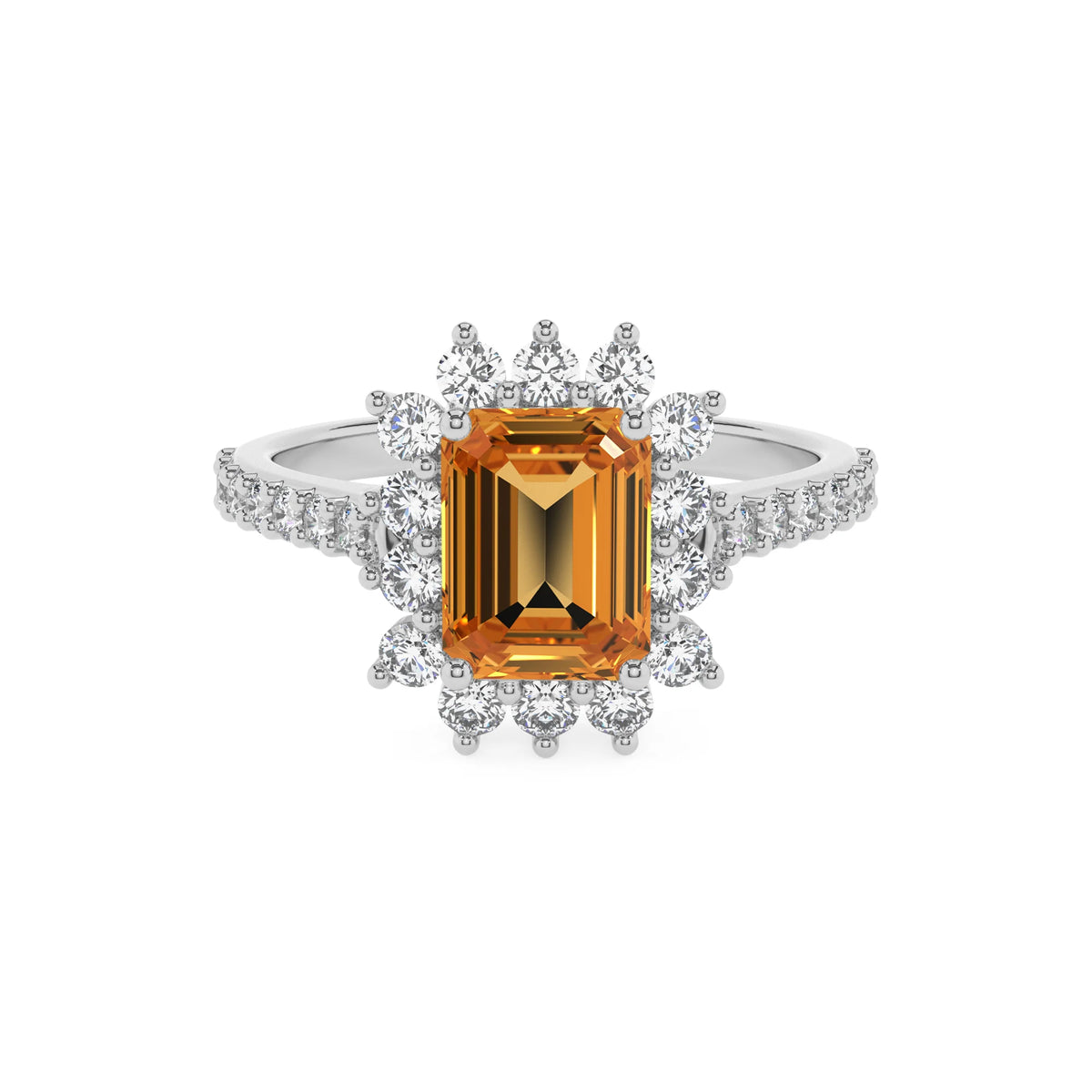 lab grown citrine emerald cut solitaire rings in sterling silver 