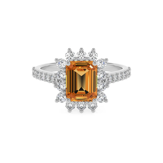 lab grown citrine emerald cut solitaire rings in sterling silver 