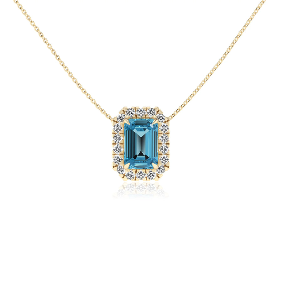 natural swiss blue topaz emerald cut solitaire necklaces in yellow gold 