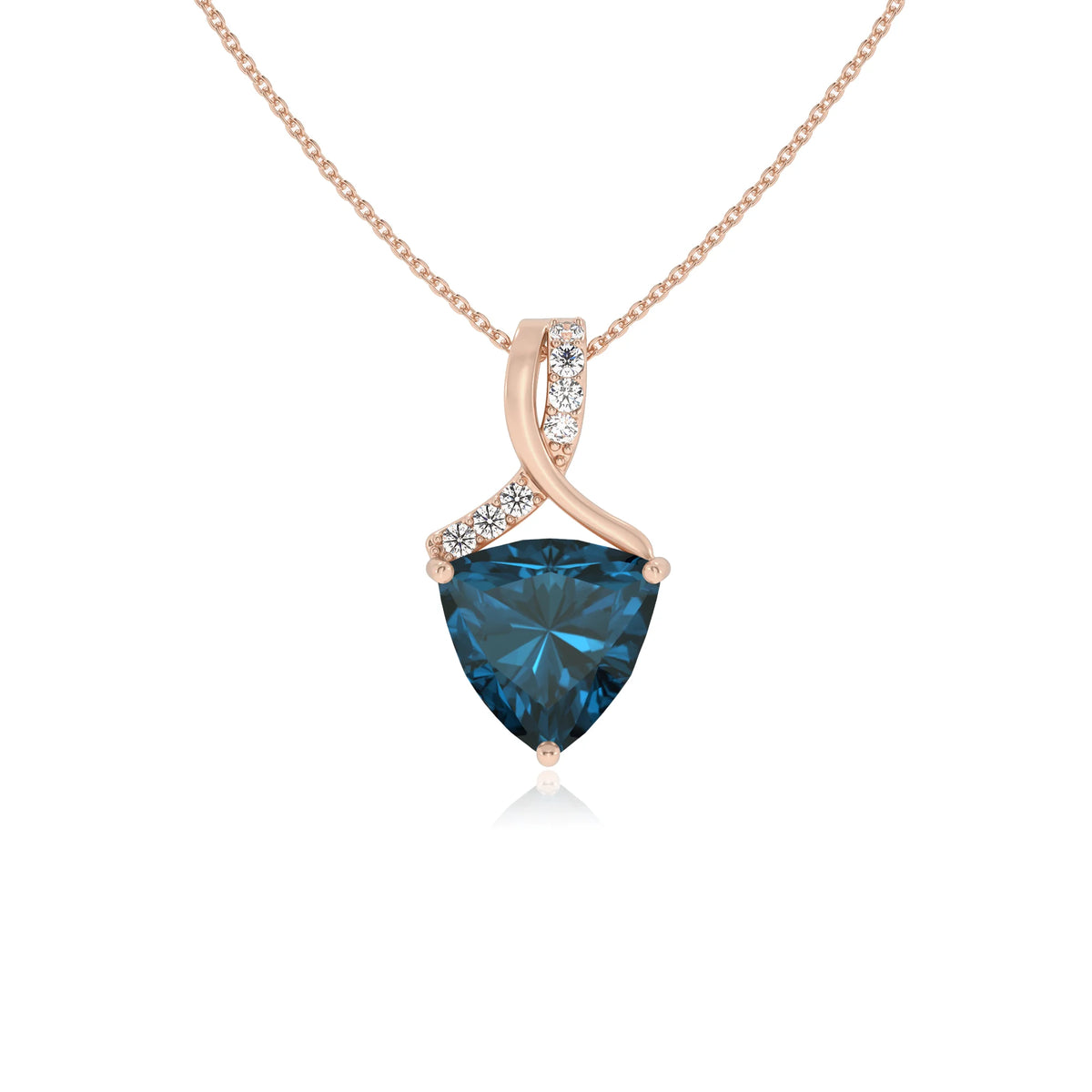 natural london-blue-topaz trillion solitaire necklaces in rose gold 