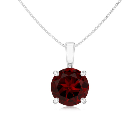 Natural Garnet Round Solitaire Pendant Necklace with 18" Chain
