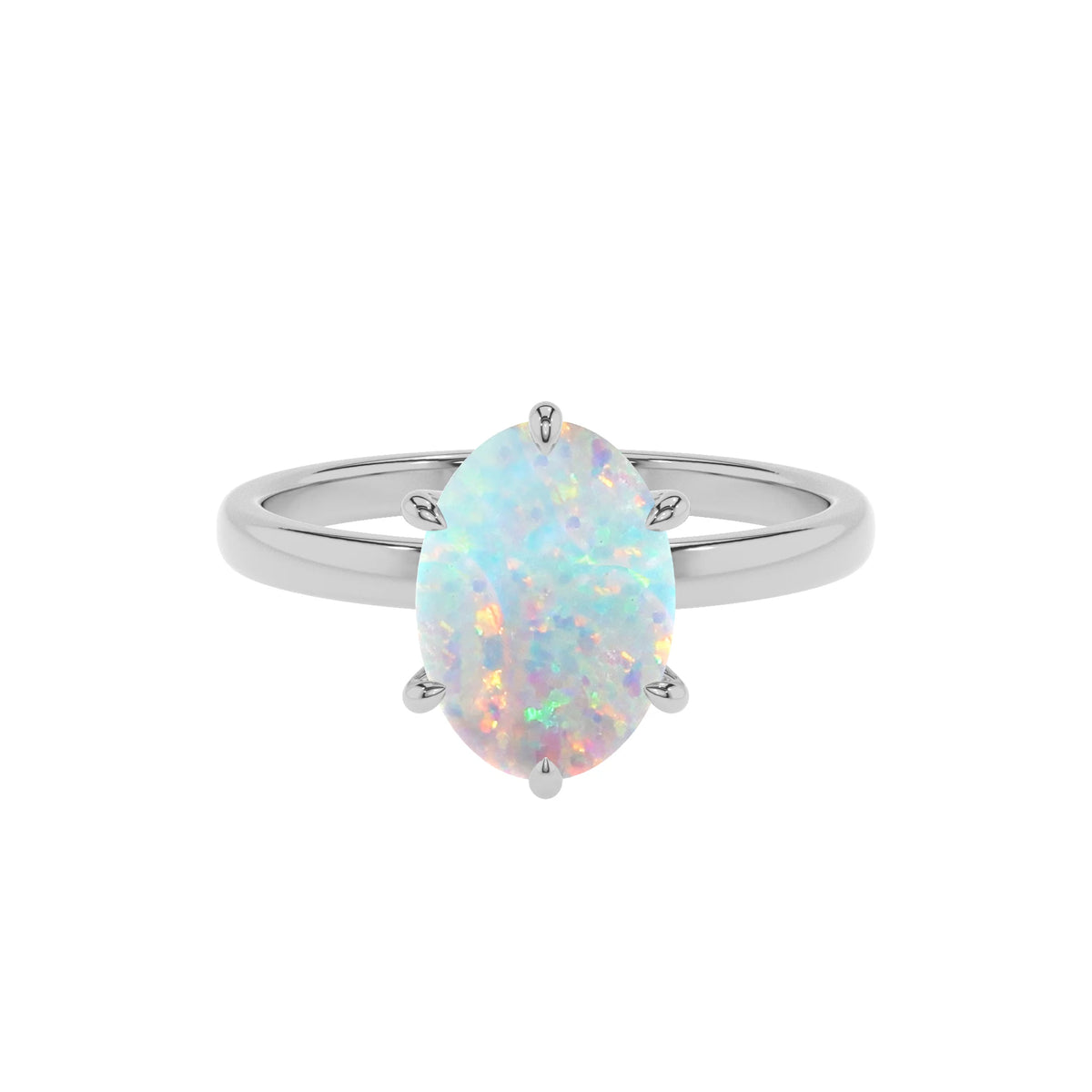 lab grown opal oval solitaire rings in white gold 