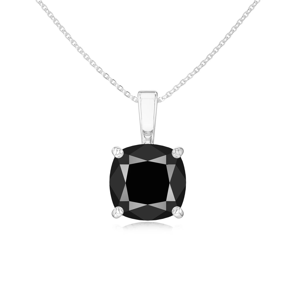 natural black-onyx cushion solitaire necklaces in sterling silver 