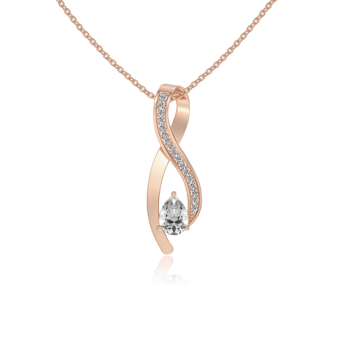 lab grown moissanite pear solitaire necklaces in rose gold 