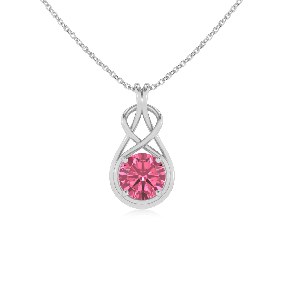 lab grown pink-tourmaline round solitaire necklaces in sterling silver 