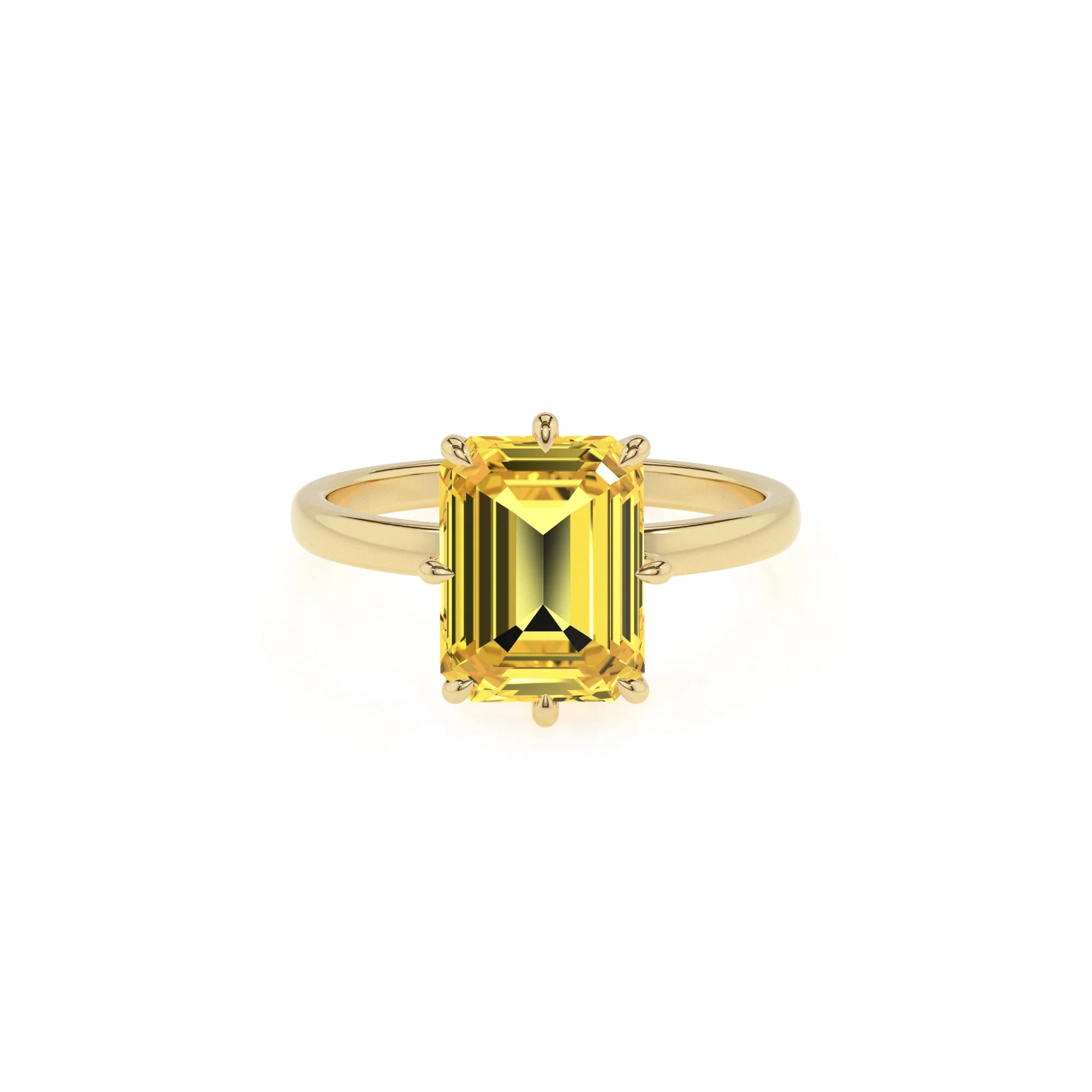 lab grown yellow-sapphire emerald cut solitaire rings in yellow gold 