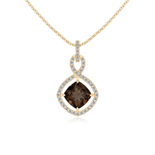natural smoky-quartz cushion infinity necklaces in yellow gold 