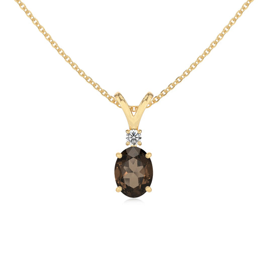 natural smoky-quartz oval solitaire v-bale necklaces in yellow gold 