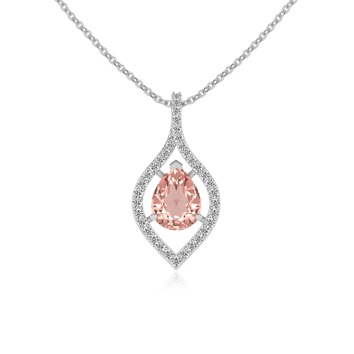 lab grown morganite pear infinity necklaces in platinum 