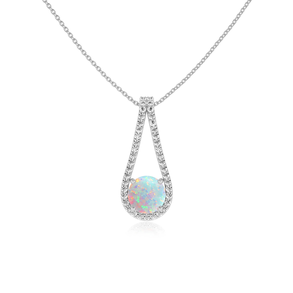 lab grown opal round solitaire v-bale necklaces in sterling silver 