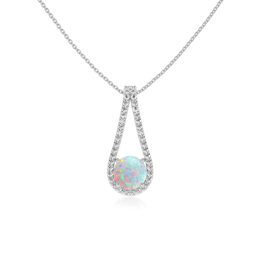 lab grown opal round solitaire v-bale necklaces in sterling silver 
