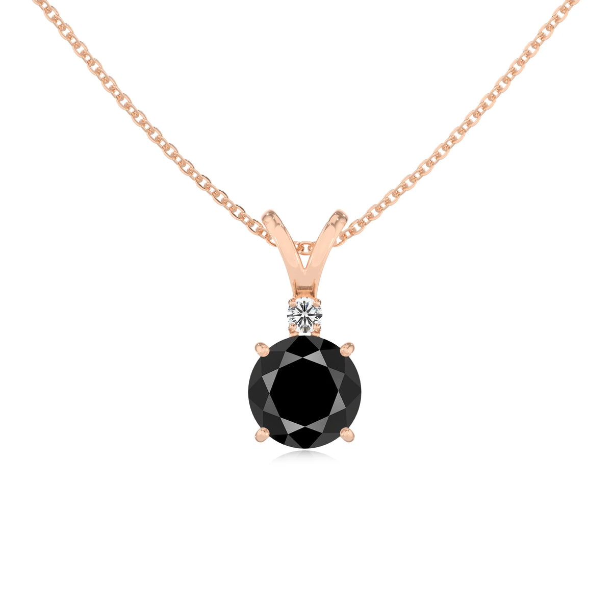 natural black-onyx round solitaire v-bale necklaces in rose gold 
