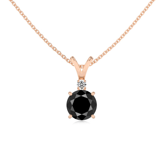 natural black-onyx round solitaire v-bale necklaces in rose gold 
