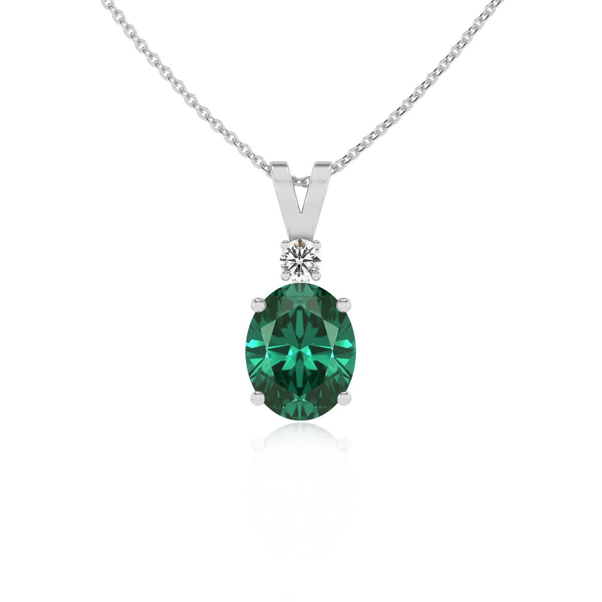 lab grown emerald oval solitaire v-bale necklaces in platinum 