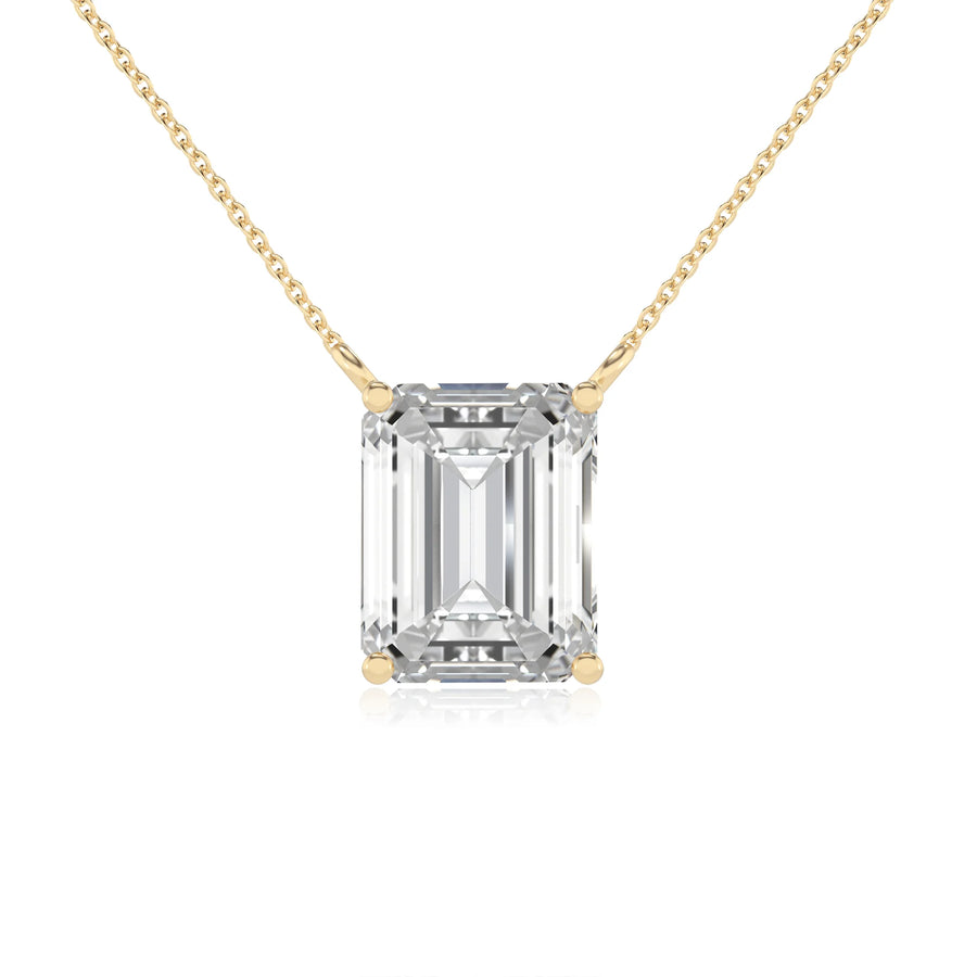 lab grown moissanite emerald cut solitaire necklaces in yellow gold 