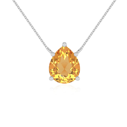 lab grown citrine pear solitaire necklaces in platinum 