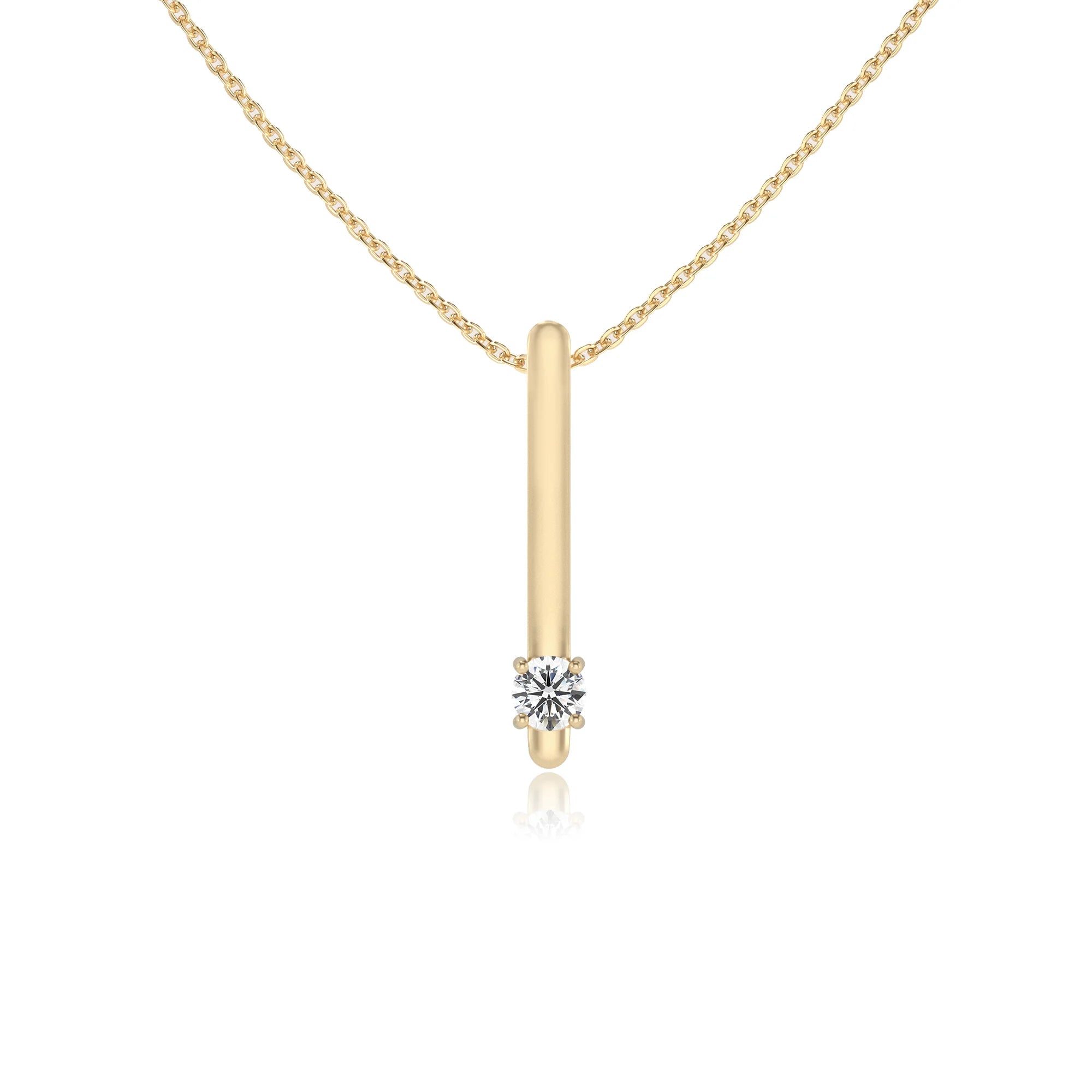 lab grown moissanite round bar necklaces in yellow gold 