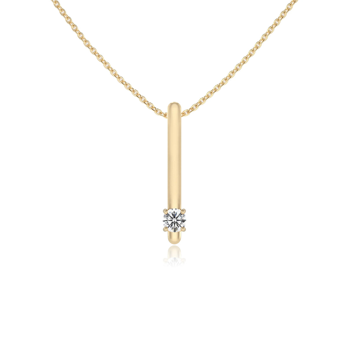 lab grown moissanite round bar necklaces in yellow gold 