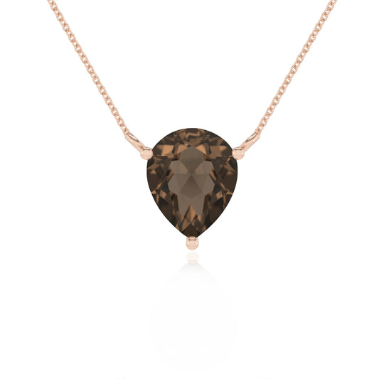natural smoky-quartz pear solitaire necklaces in rose gold 