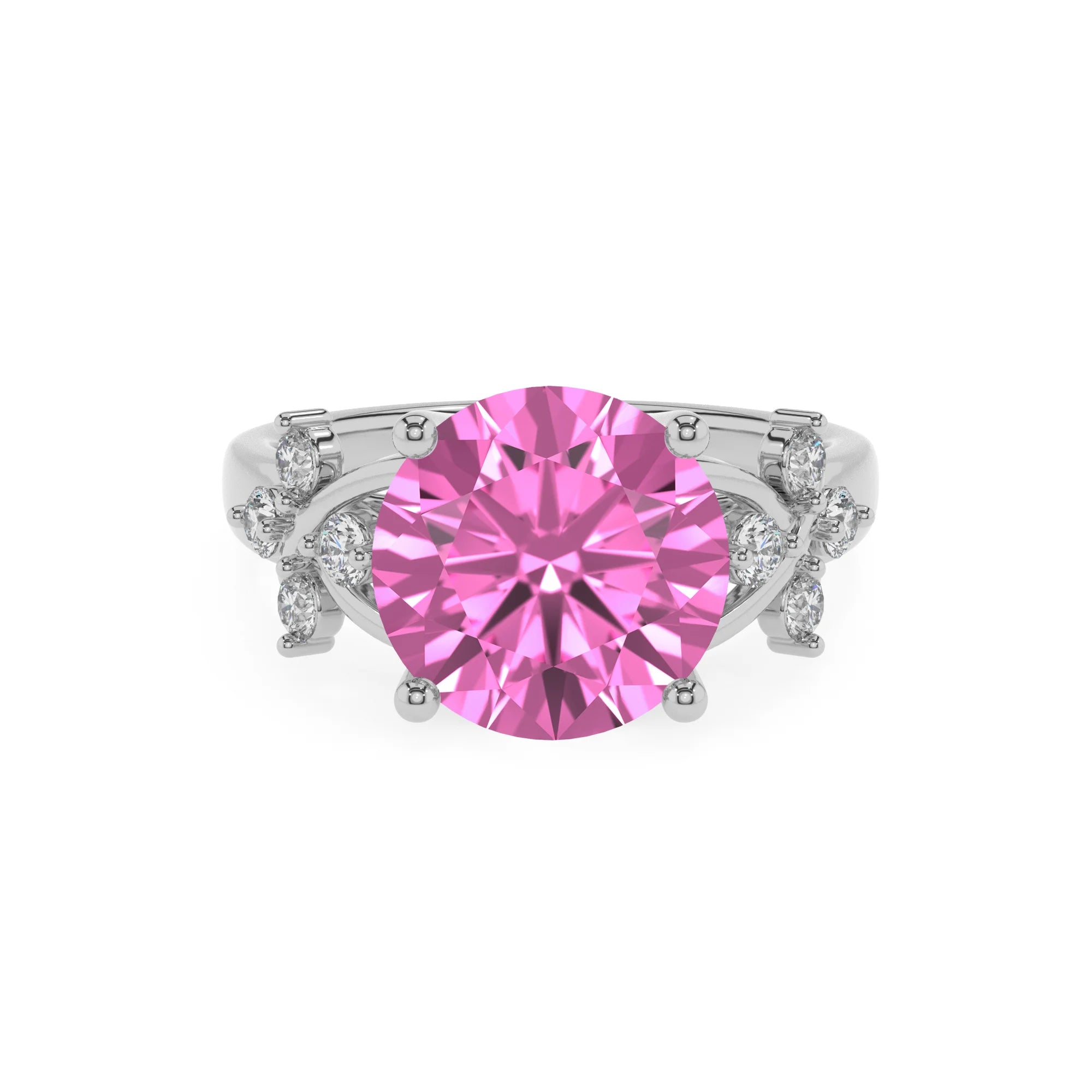 lab grown pink-sapphire round solitaire rings in white gold 