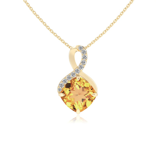 lab grown citrine cushion infinity necklaces in yellow gold 