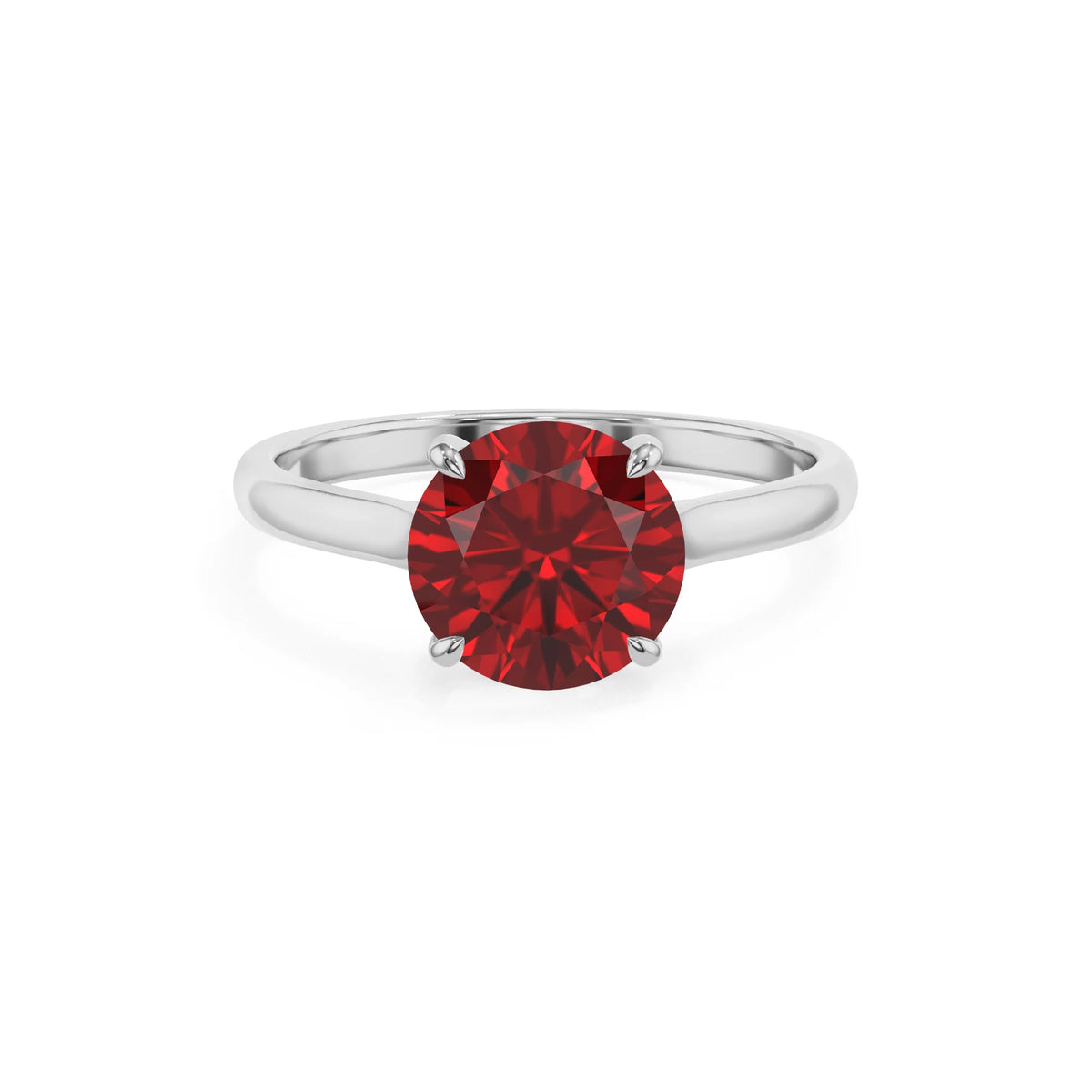 lab grown ruby round solitaire rings in sterling silver 