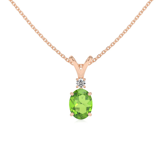 natural peridot oval solitaire v-bale necklaces in rose gold 