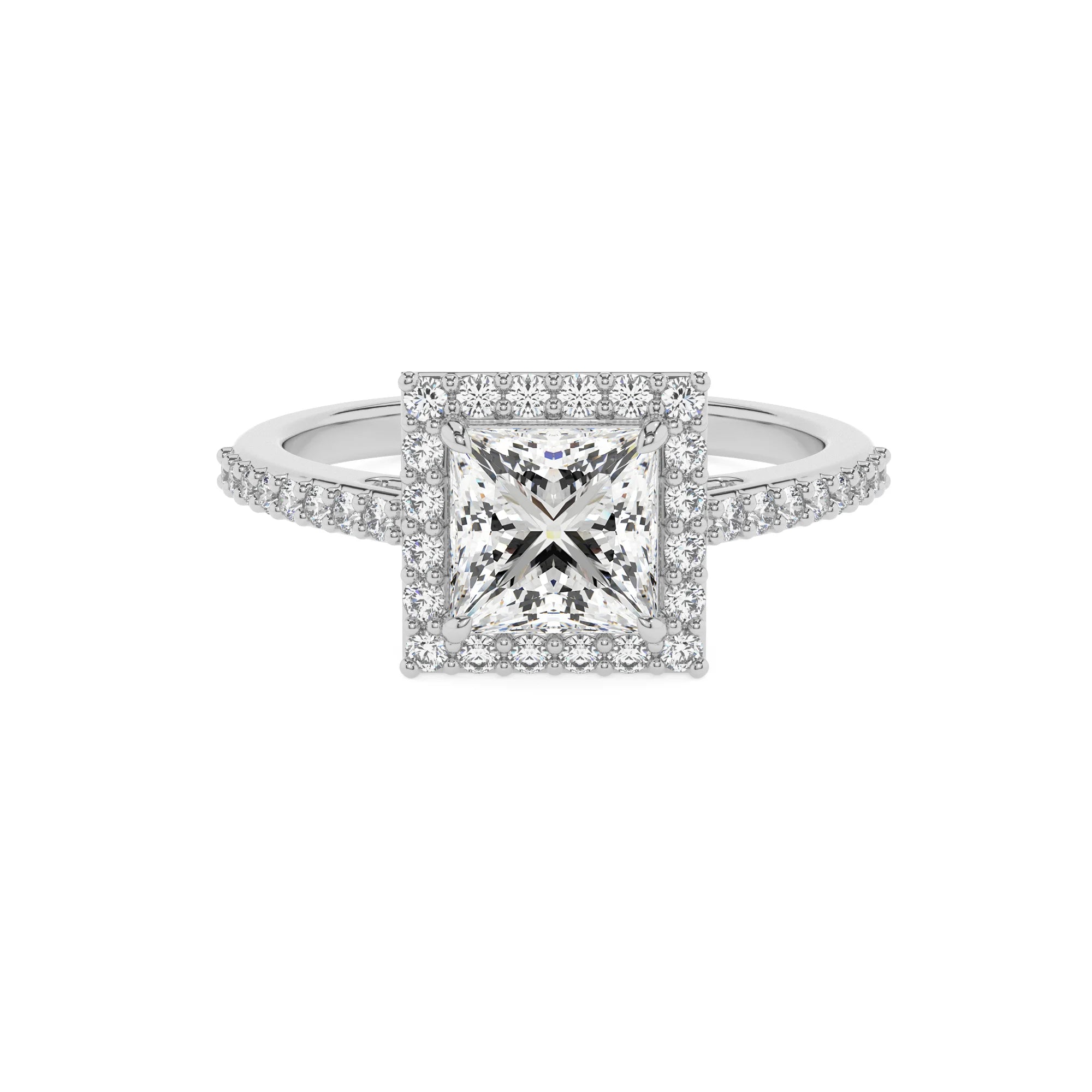 lab grown moissanite princess solitaire rings in platinum 