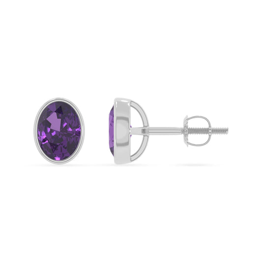 lab grown amethyst oval stud earrings in platinum 