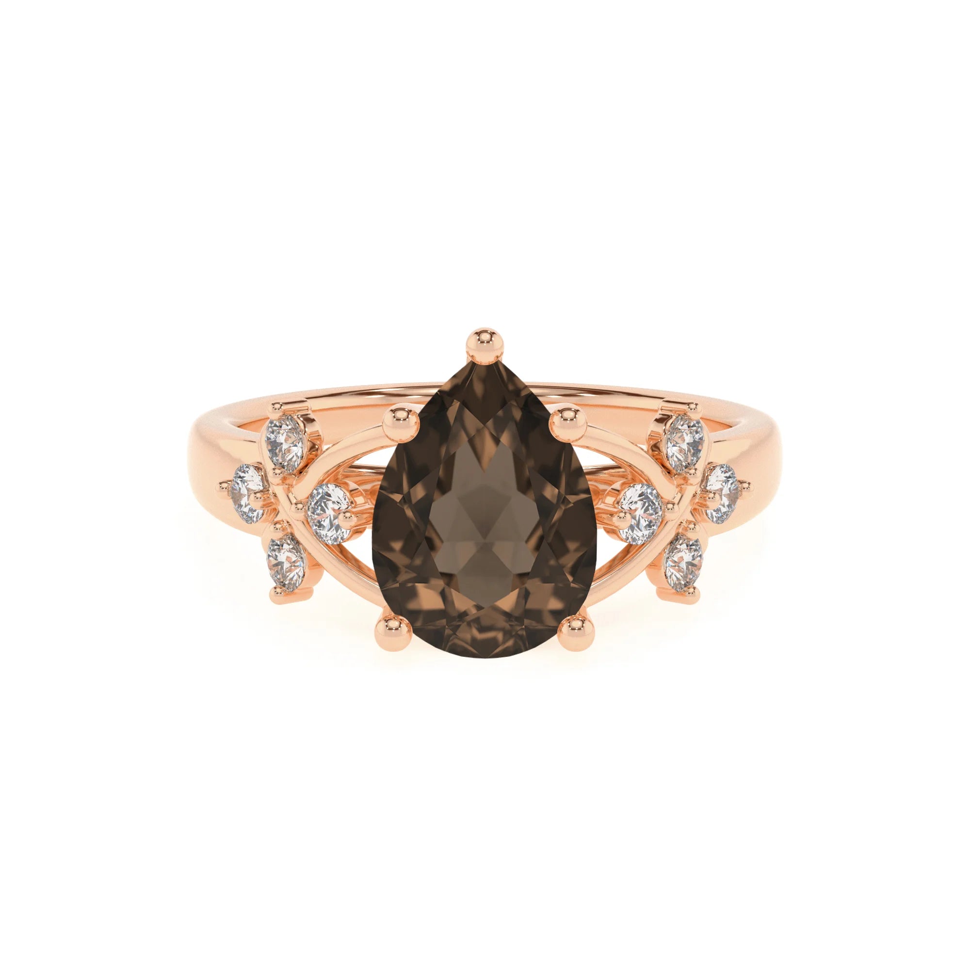 natural smoky-quartz pear solitaire rings in rose gold 