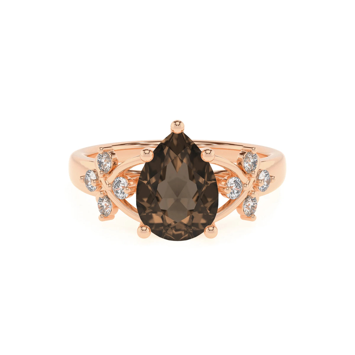 natural smoky-quartz pear solitaire rings in rose gold 