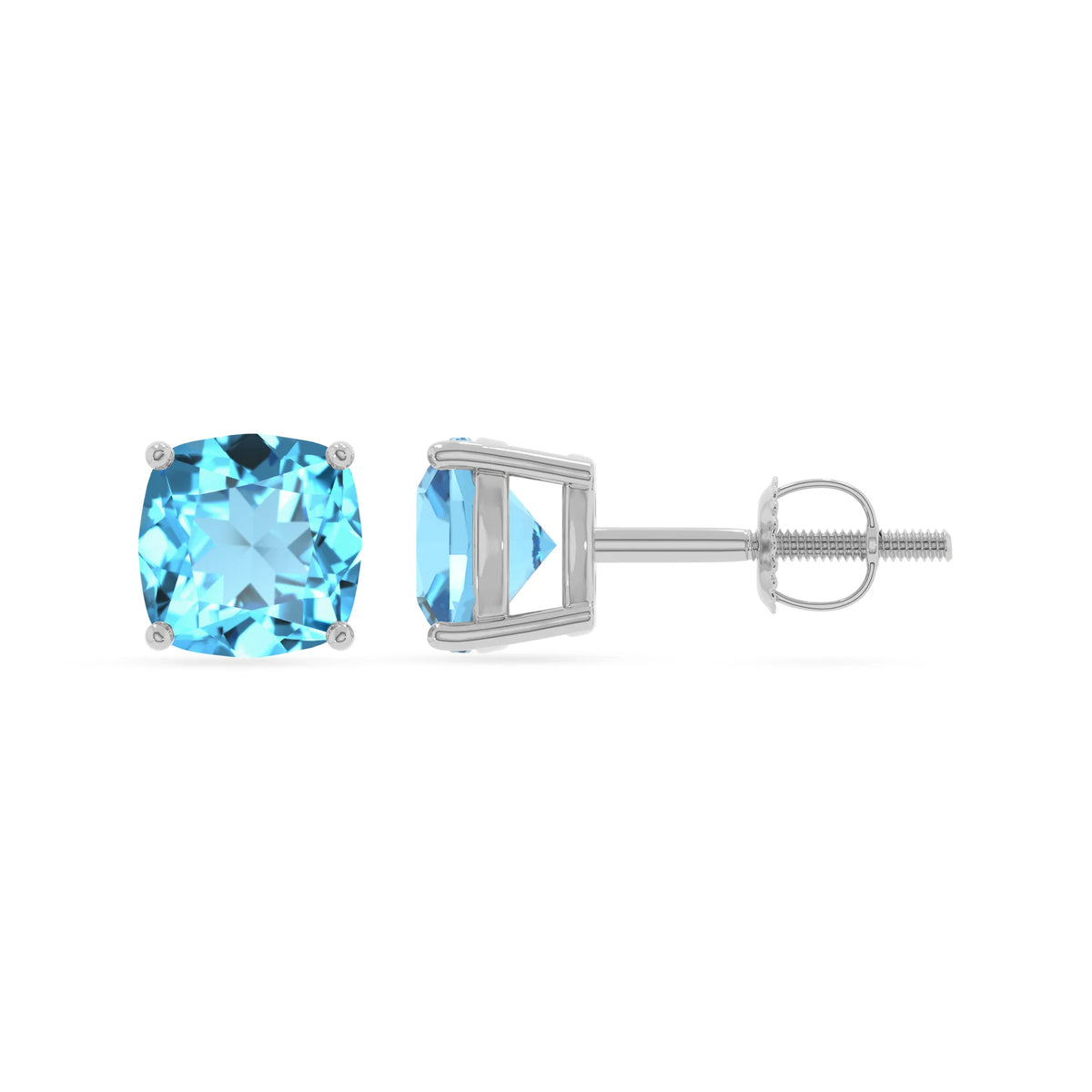 natural swiss blue topaz cushion stud earrings in sterling silver 