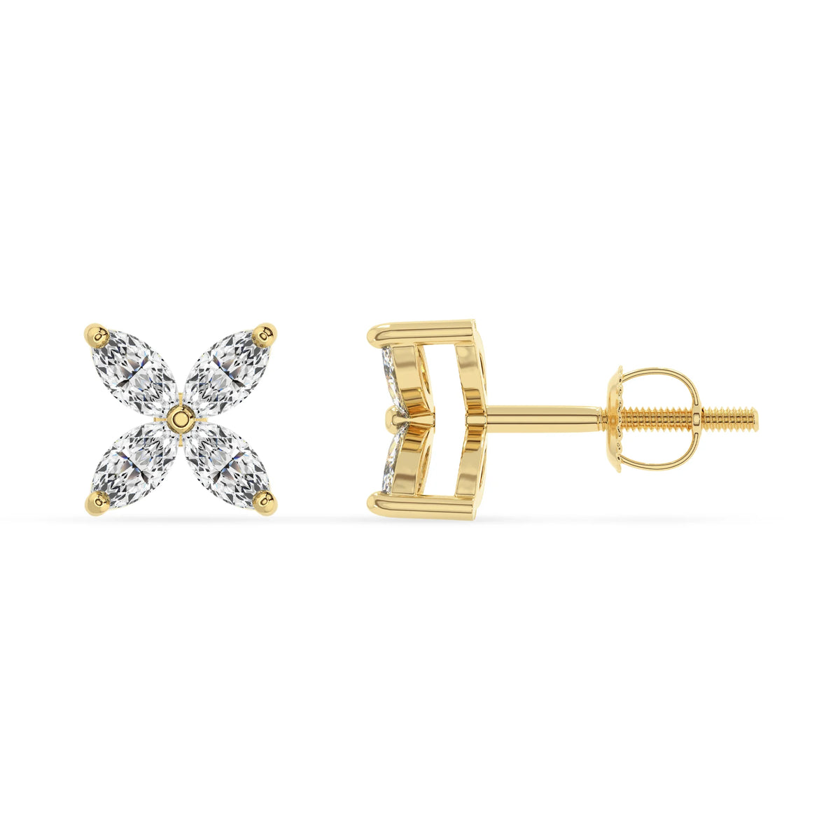 lab grown diamond marquise stud earrings in yellow gold 