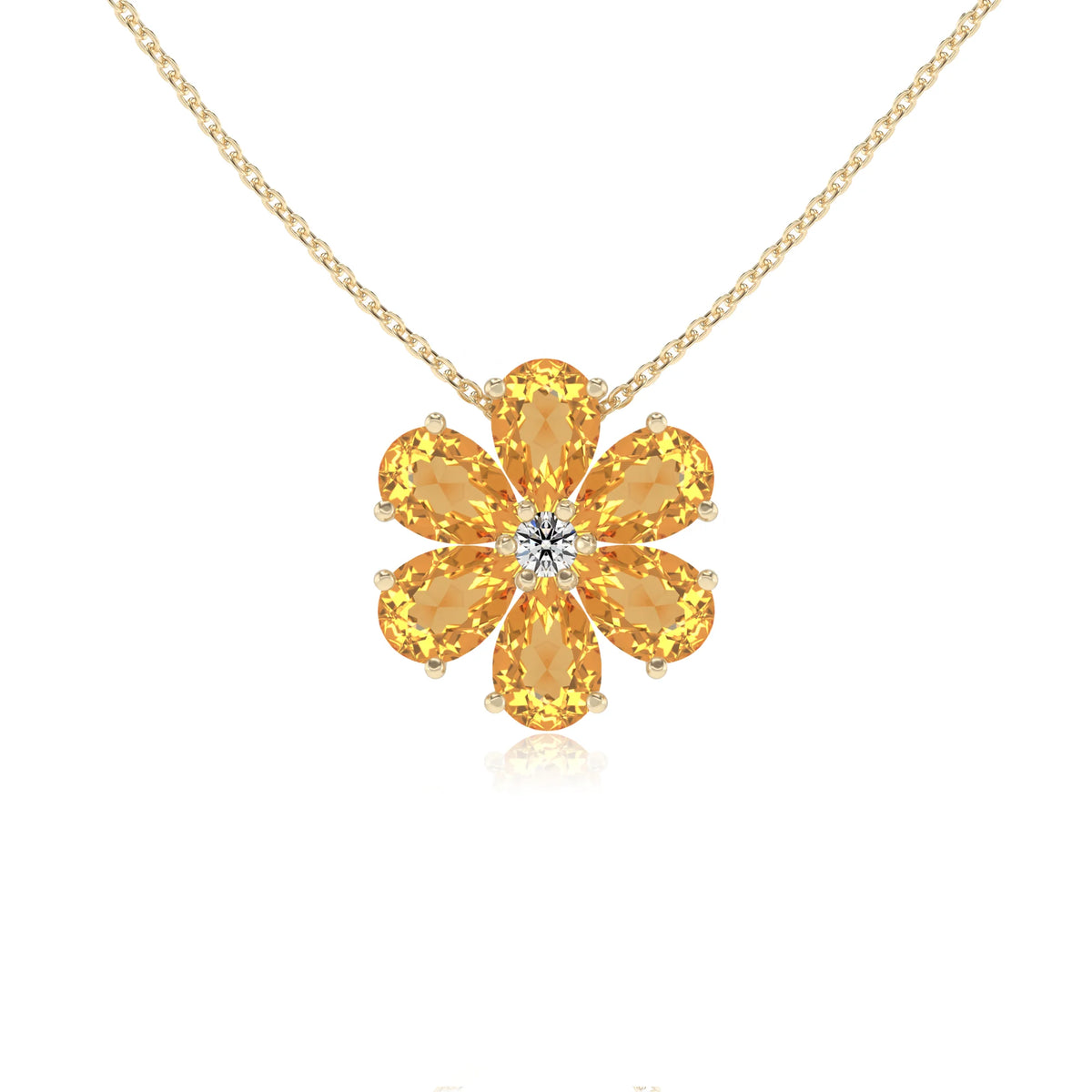 lab grown citrine pear solitaire necklaces in yellow gold 
