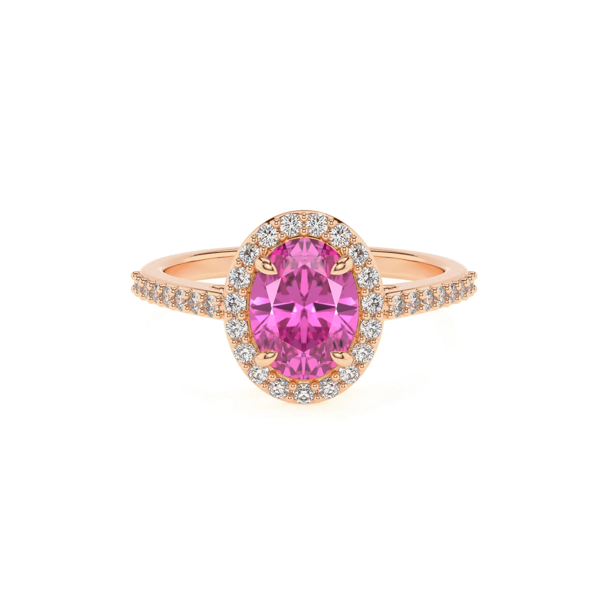 lab grown pink-sapphire oval solitaire rings in rose gold 