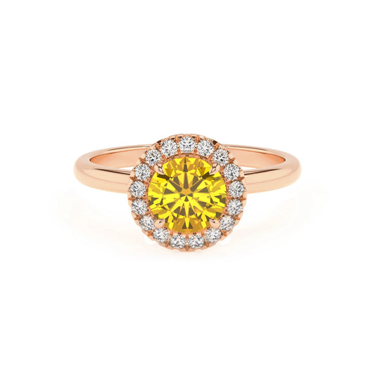 lab grown yellow-sapphire round solitaire rings in rose gold 