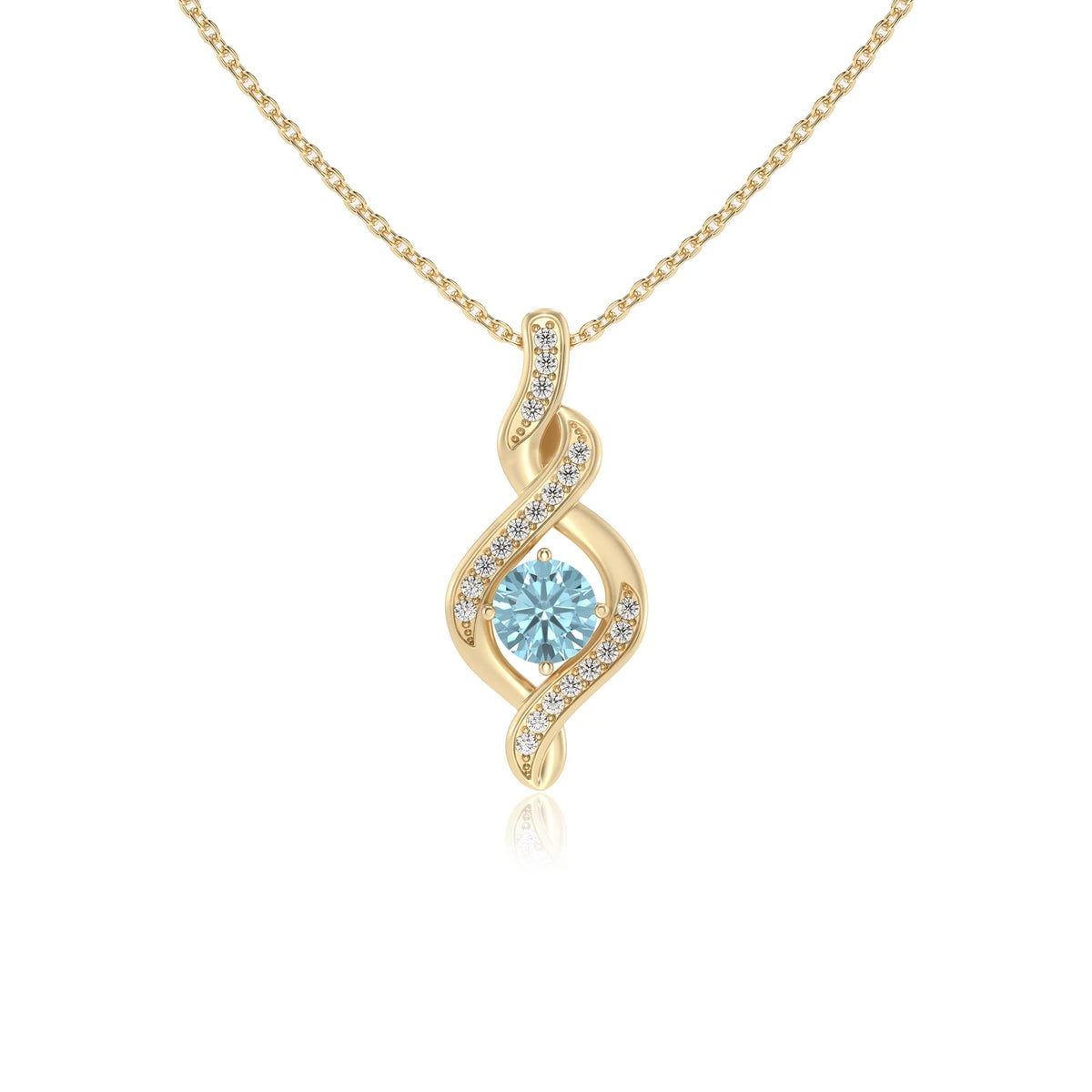 lab grown aquamarine round solitaire necklaces in yellow gold 