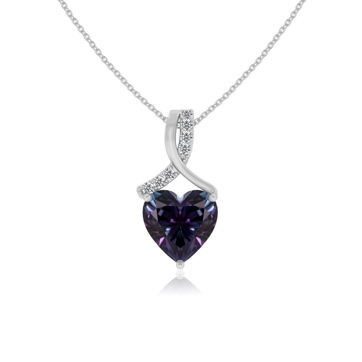lab grown alexandrite heart solitaire necklaces in white gold 